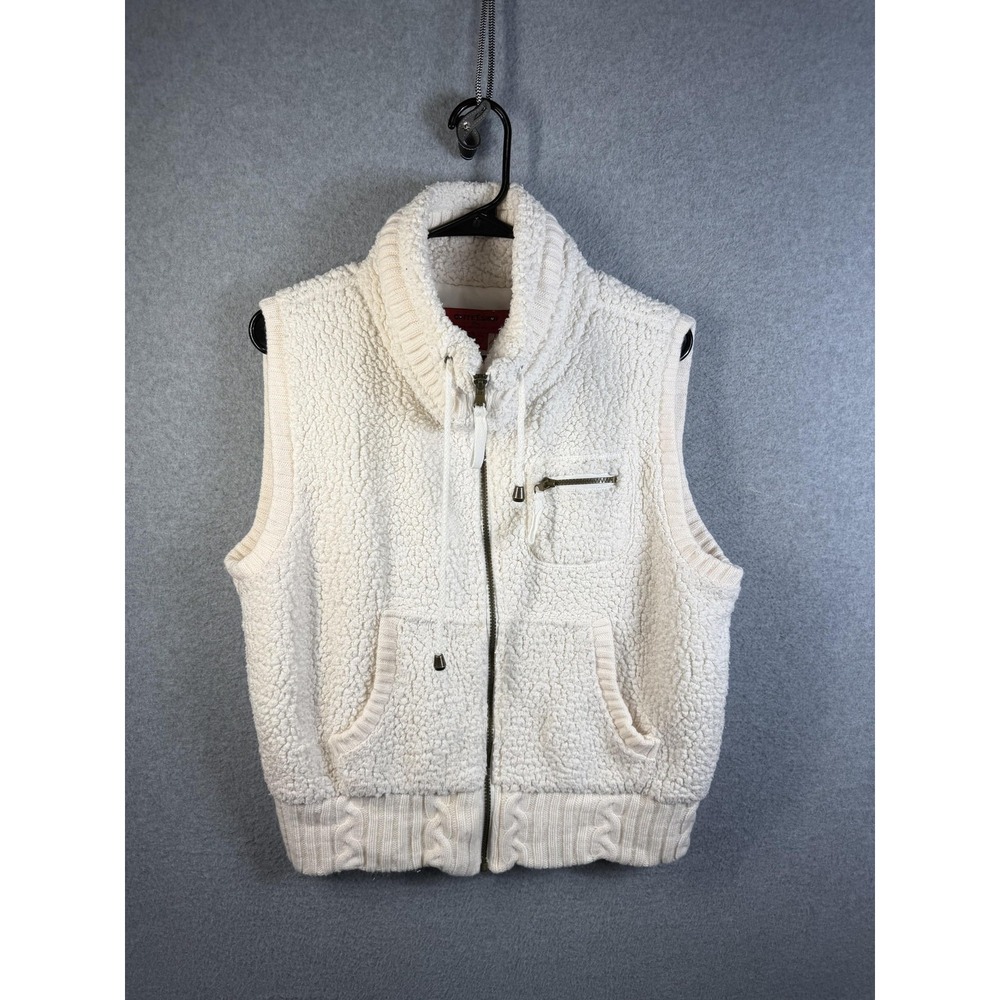 Coffeeshop Vest Womens XL Juniors White Sherpa Faux Fur Fleece Zip Pockets